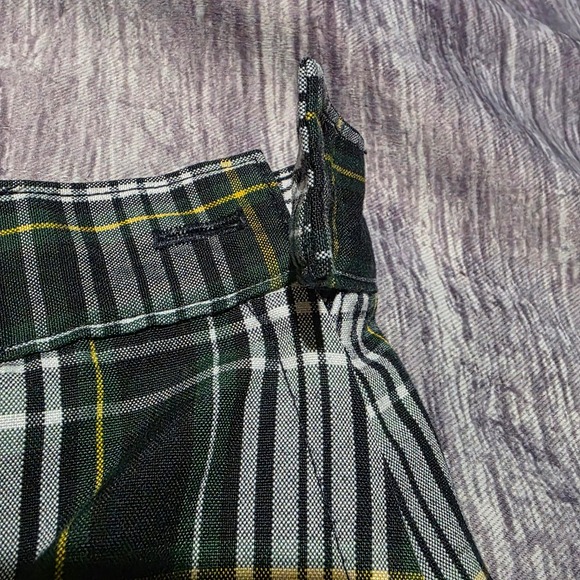 DENNIS JUNIOR Plaid Skirt Women's Green White Yellow Button Detail Schoolgirl - Picture 3 of 12
